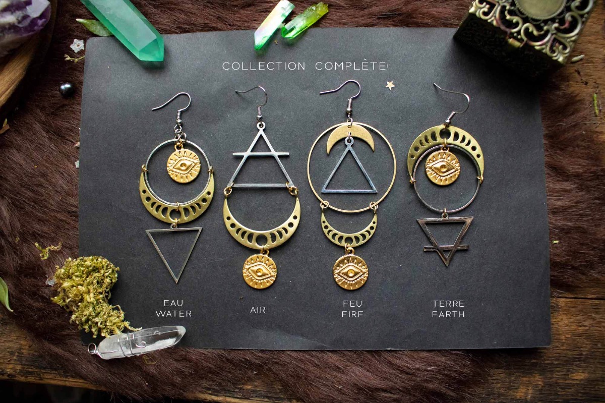 Boucles d'oreilles symboles alchimiques